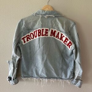 High Heels Suicide Light Blue Denim Jacket with 'Trouble Maker' Patch